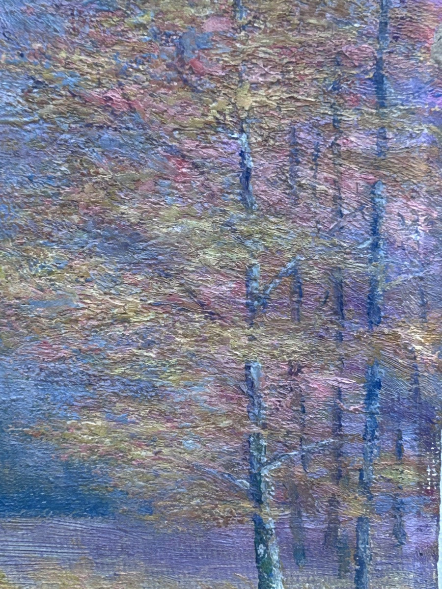 Hamen, huile sur panneau paysage sous-bois, pointillisme-photo-4