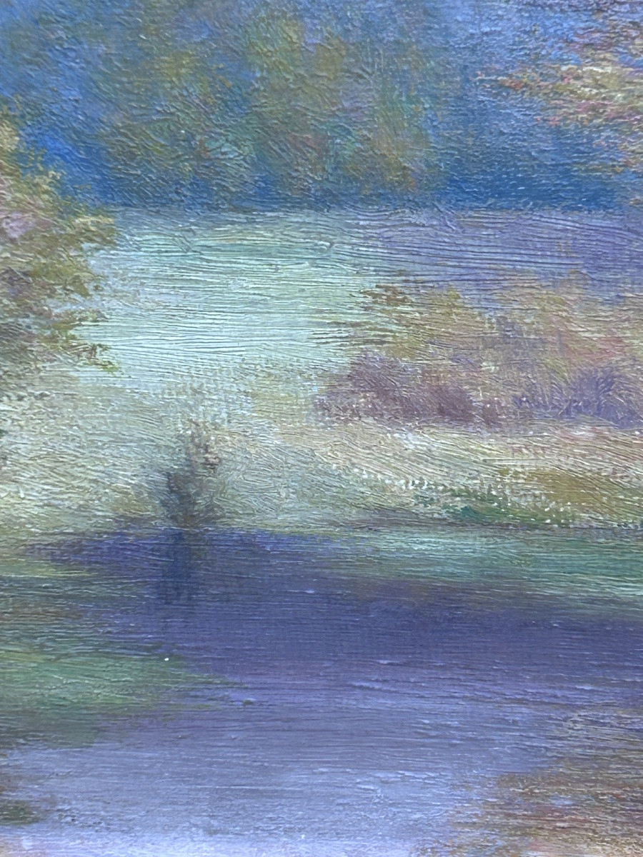 Hamen, huile sur panneau paysage sous-bois, pointillisme-photo-6