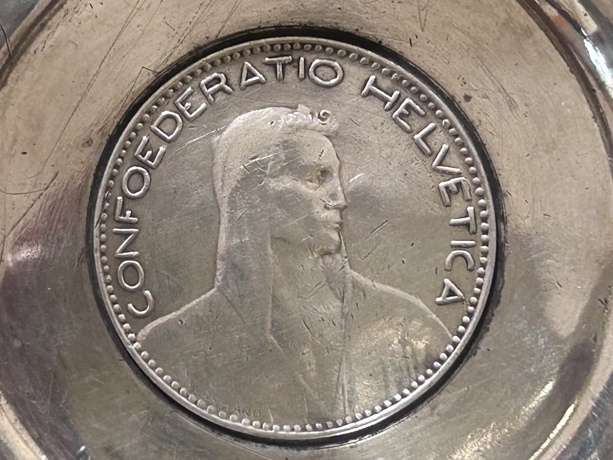 Tastevin en argent massif avec pièce de la confédération helvétique -photo-2