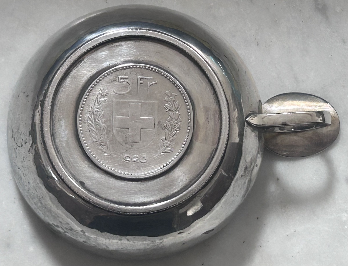 Tastevin en argent massif avec pièce de la confédération helvétique -photo-3
