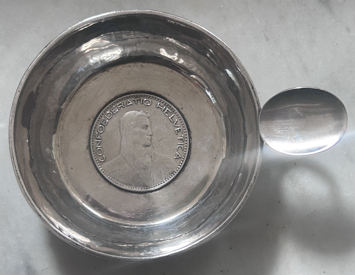 Tastevin en argent massif avec pièce de la confédération helvétique 