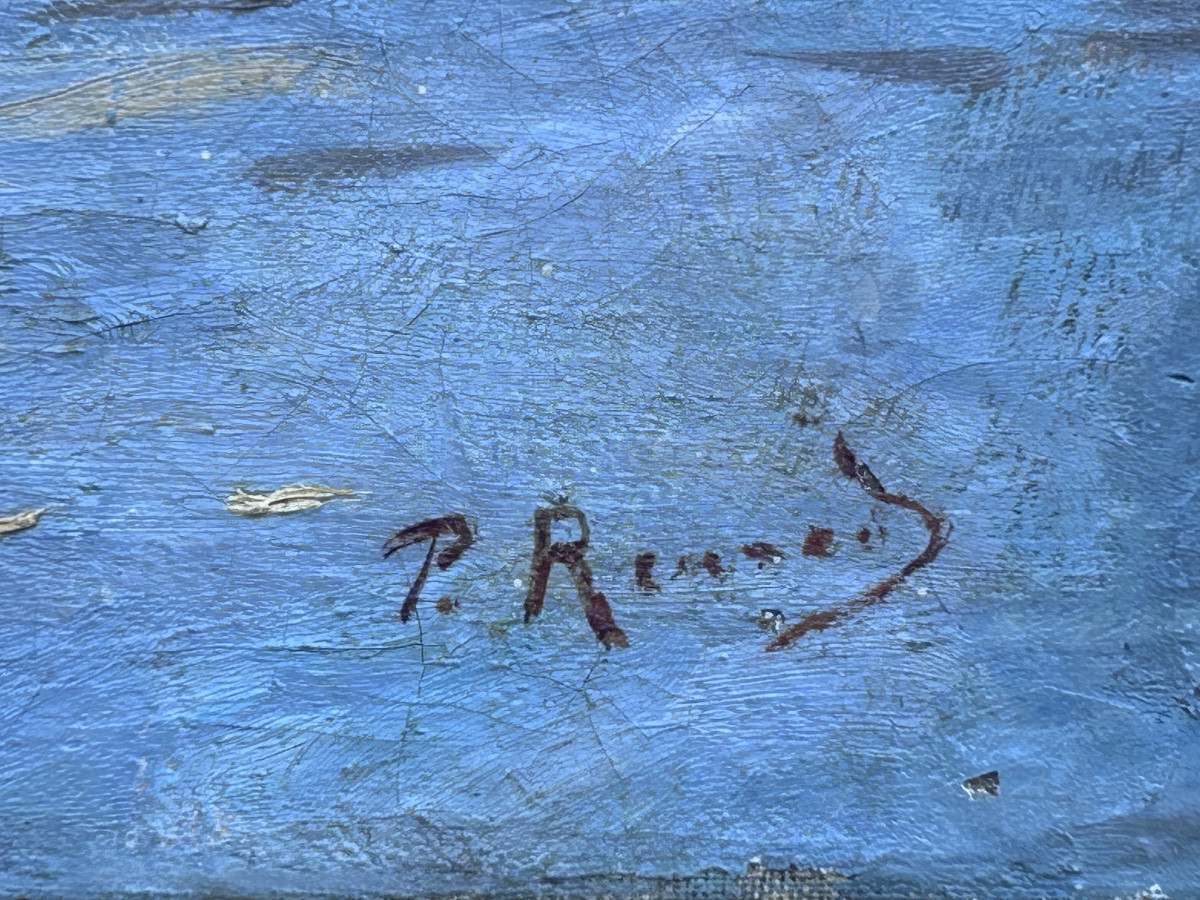 P. Renard, huile sur toile paysage bords de Seine, Paris-photo-3