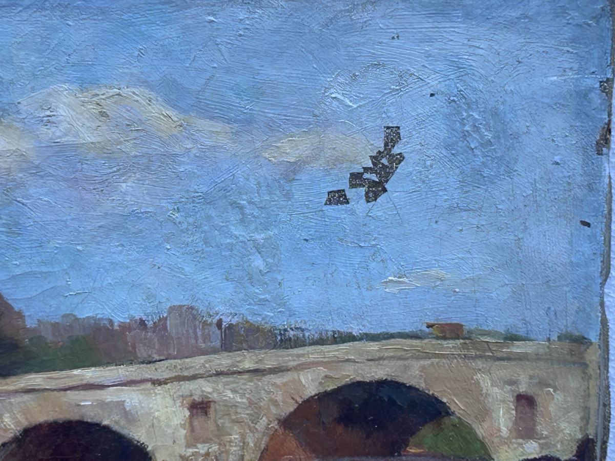 P. Renard, huile sur toile paysage bords de Seine, Paris-photo-1