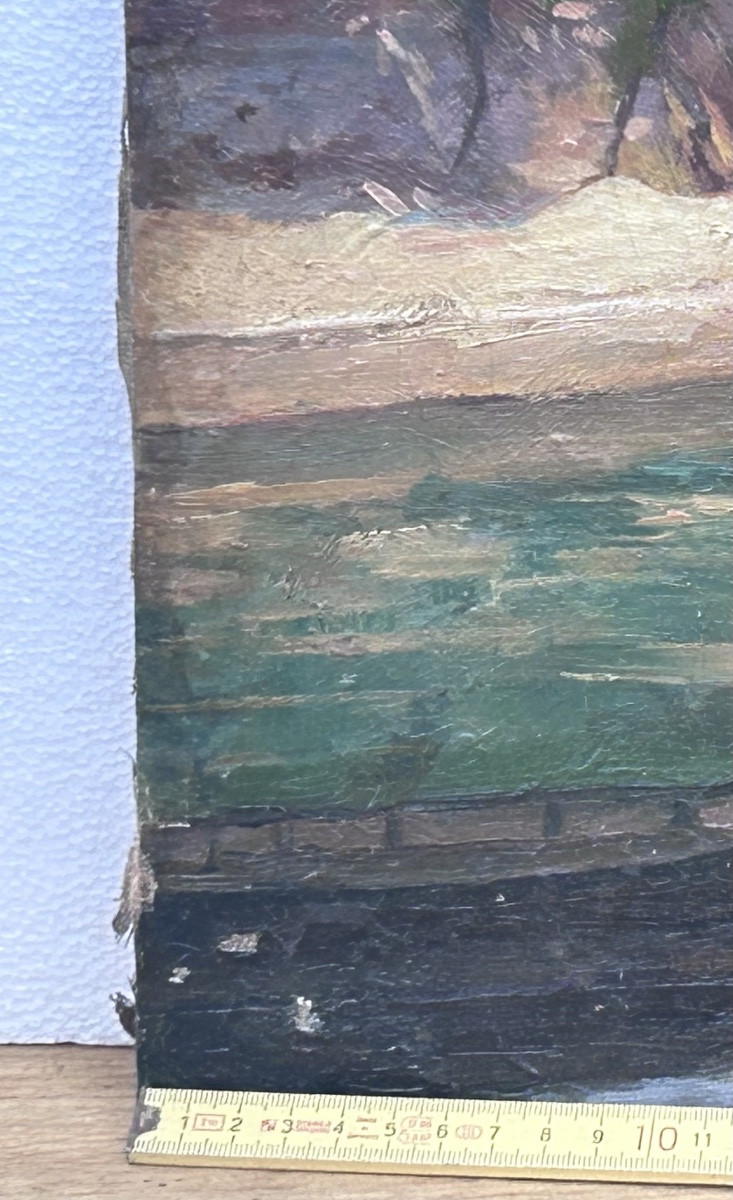 P. Renard, huile sur toile paysage bords de Seine, Paris-photo-6