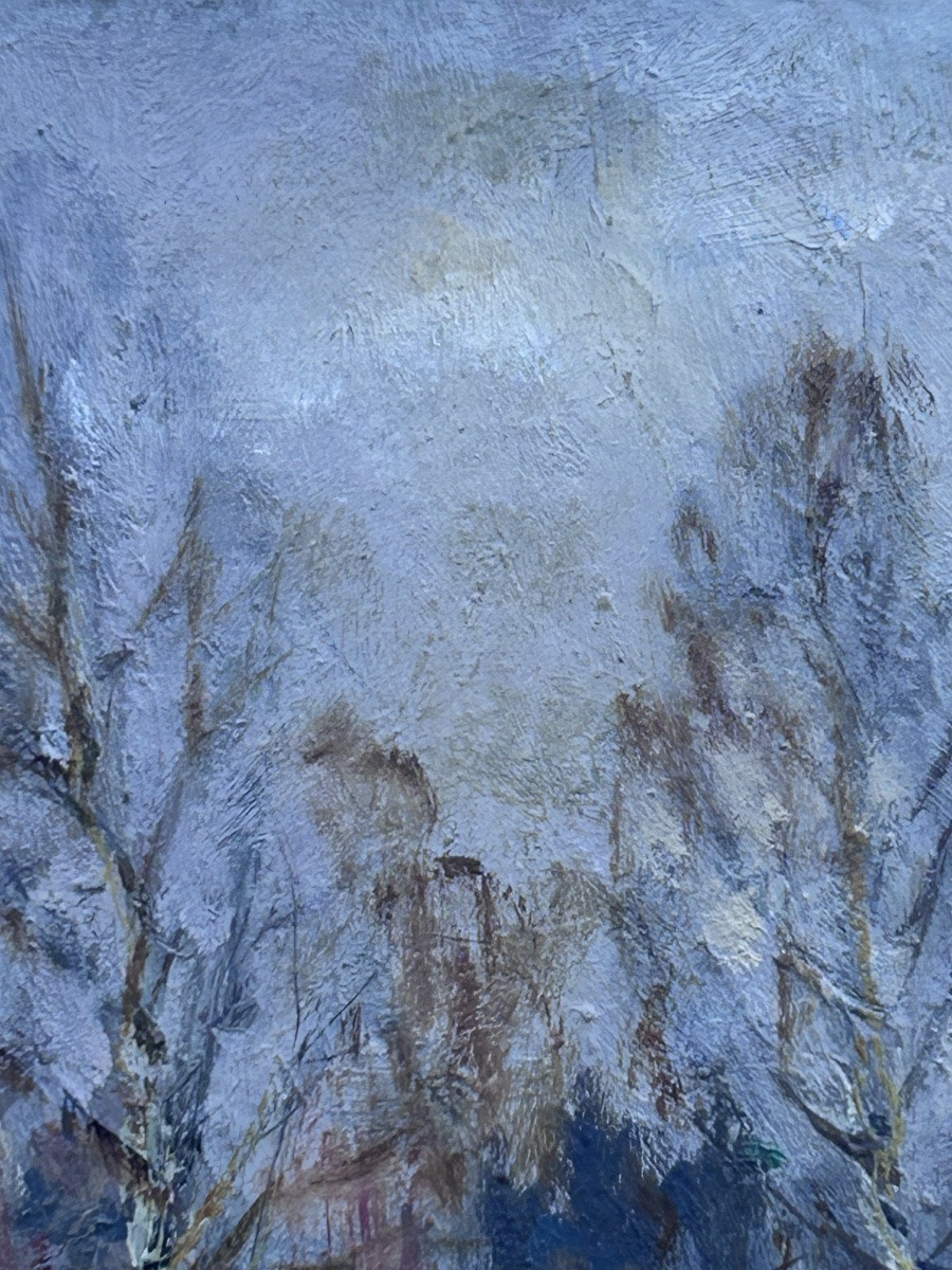 Paysage hivernal huile sur carton-photo-3
