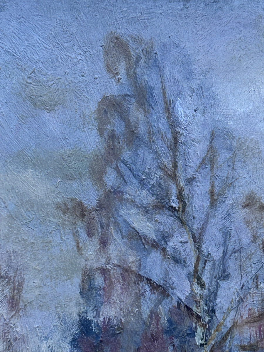 Paysage hivernal huile sur carton-photo-4