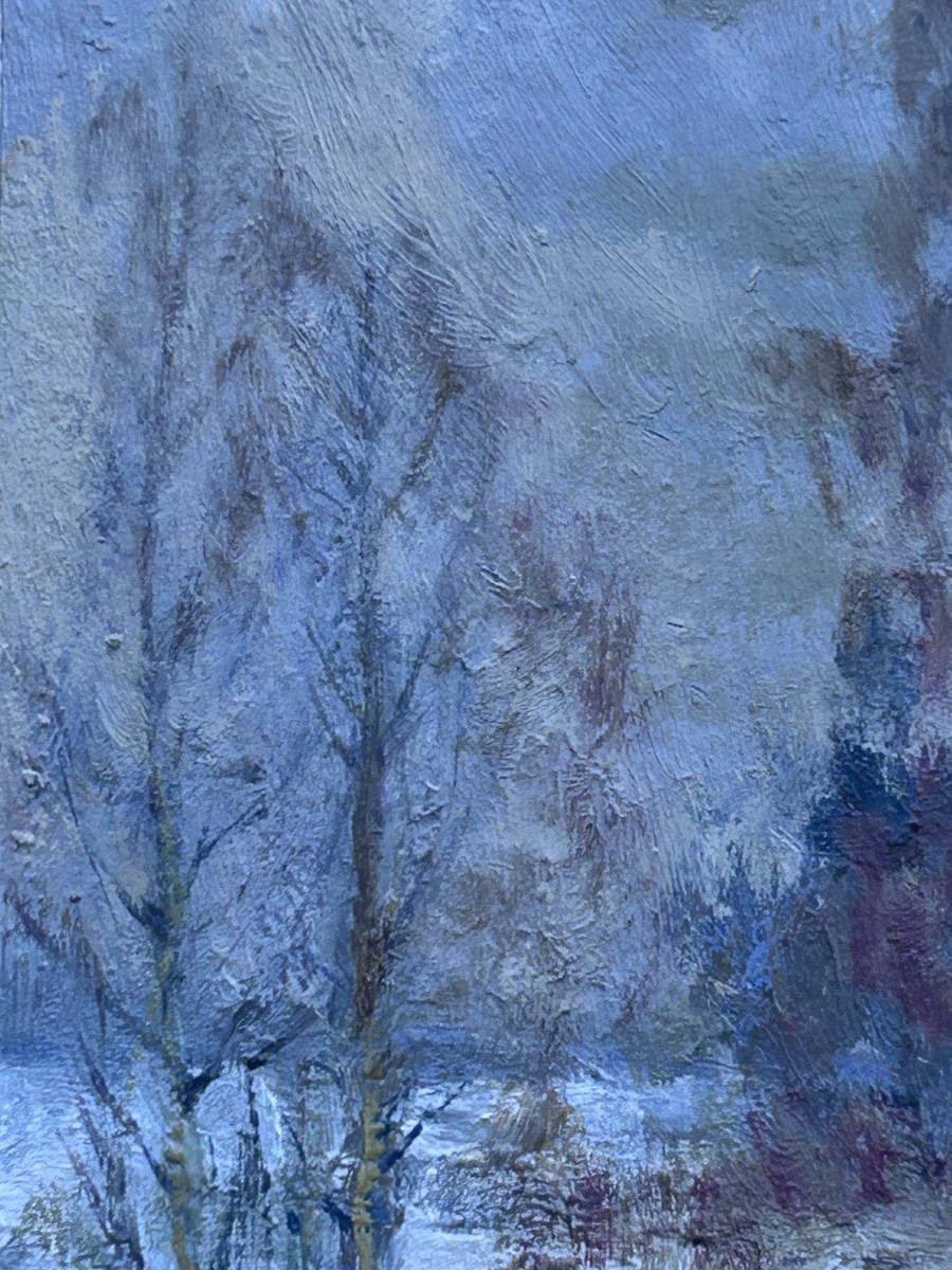 Paysage hivernal huile sur carton-photo-1
