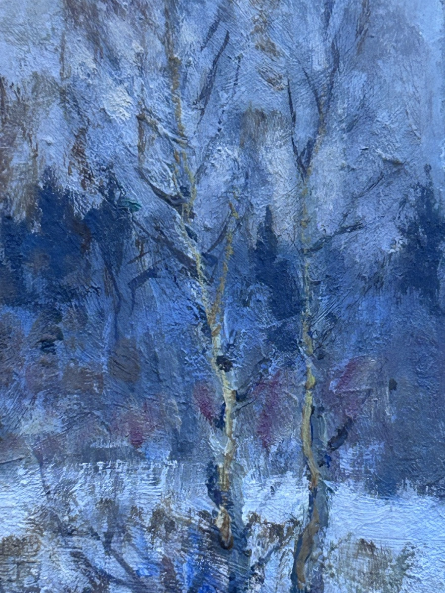 Paysage hivernal huile sur carton-photo-3