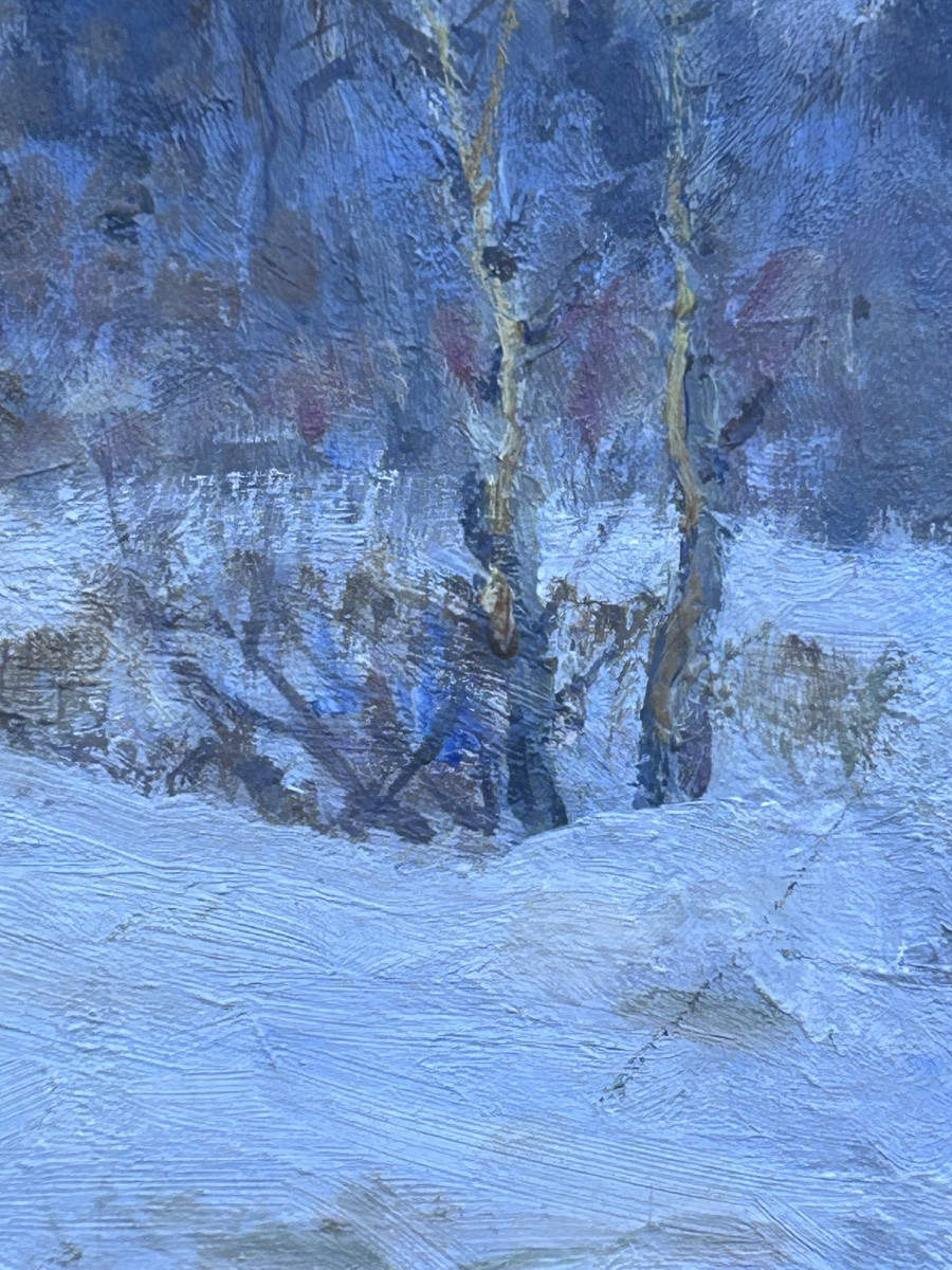 Paysage hivernal huile sur carton-photo-4