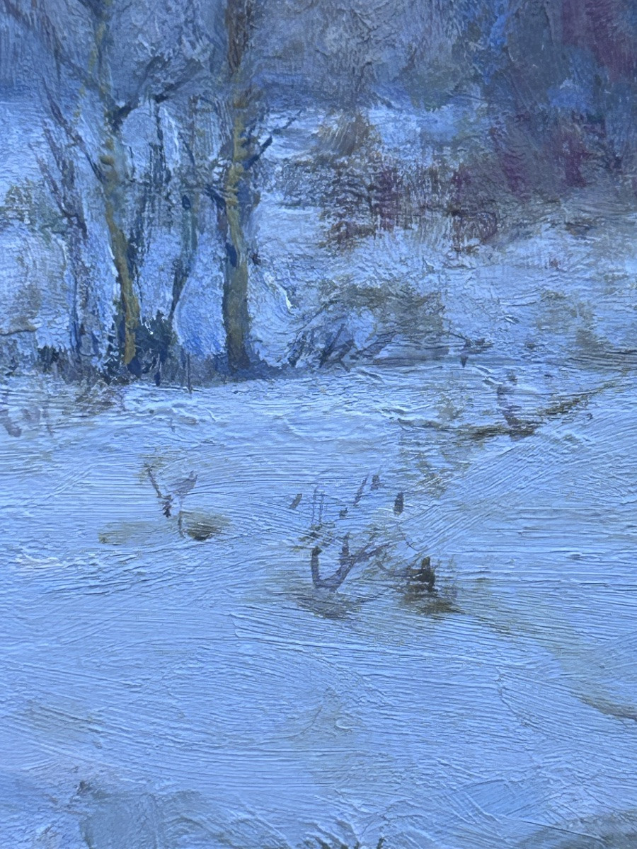 Paysage hivernal huile sur carton-photo-5