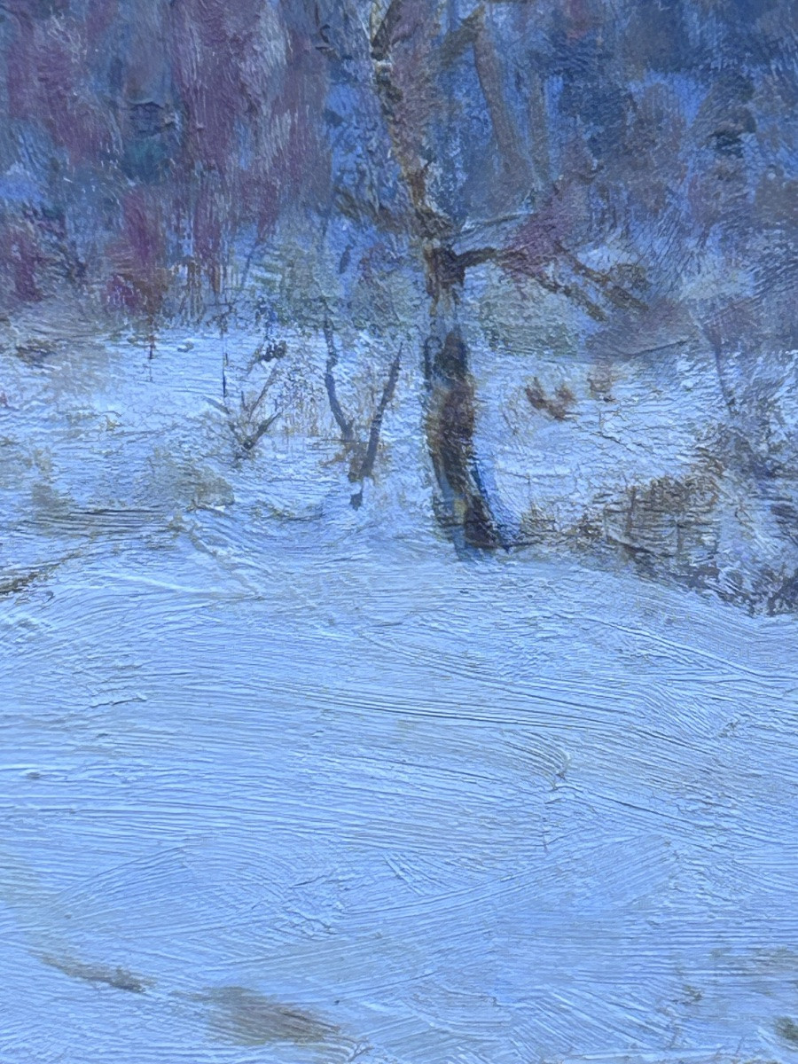 Paysage hivernal huile sur carton-photo-6