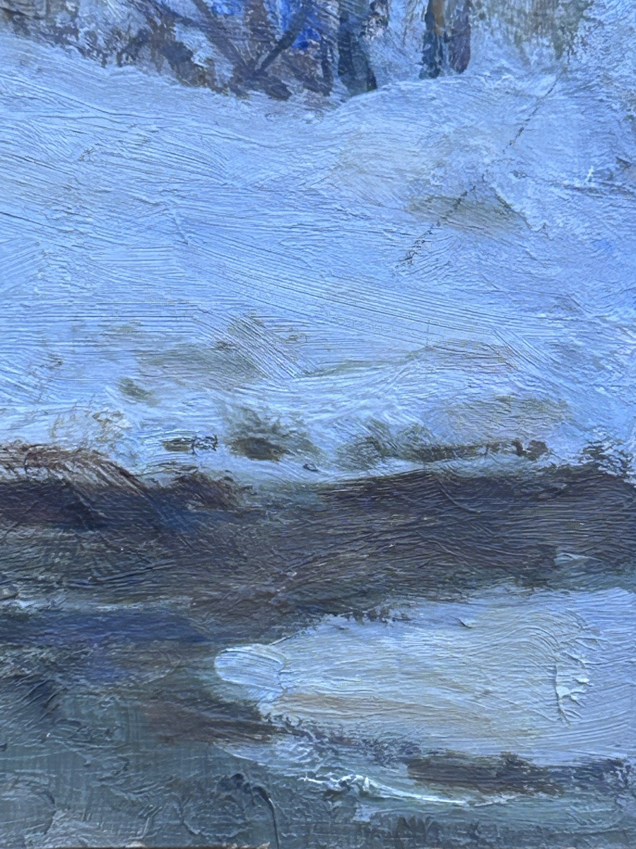 Paysage hivernal huile sur carton-photo-8