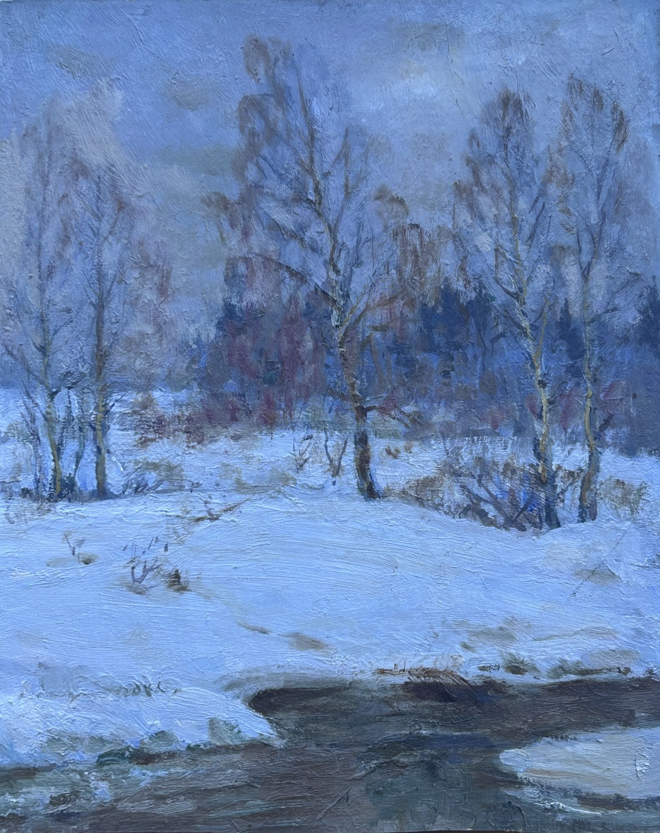 Paysage hivernal huile sur carton
