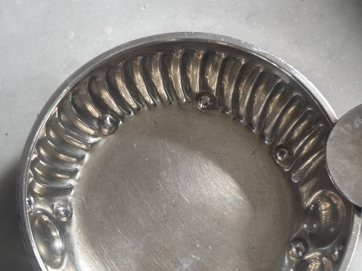 Tastevin en argent massif avec nervures et perles relief XIXe siècle -photo-3
