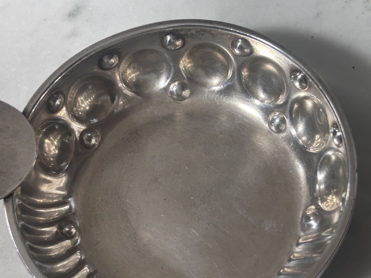 Tastevin en argent massif avec nervures et perles relief XIXe siècle -photo-4