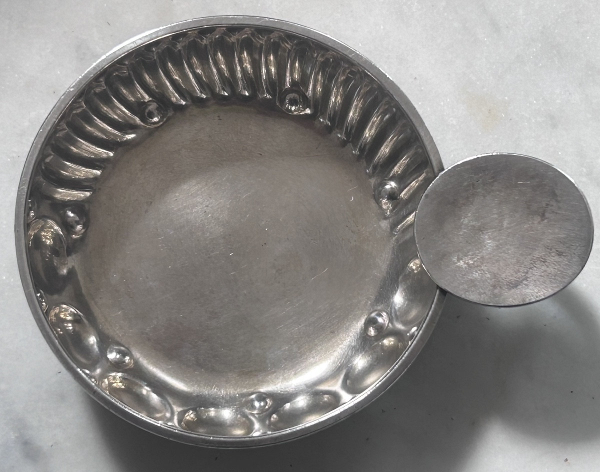 Tastevin en argent massif avec nervures et perles relief XIXe siècle 