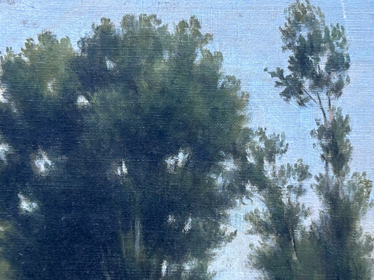 E. Collet, huile sur toile paysage bords de Meuse XIXe siècle -photo-1