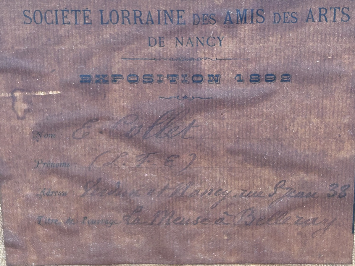 E. Collet, huile sur toile paysage bords de Meuse XIXe siècle -photo-8