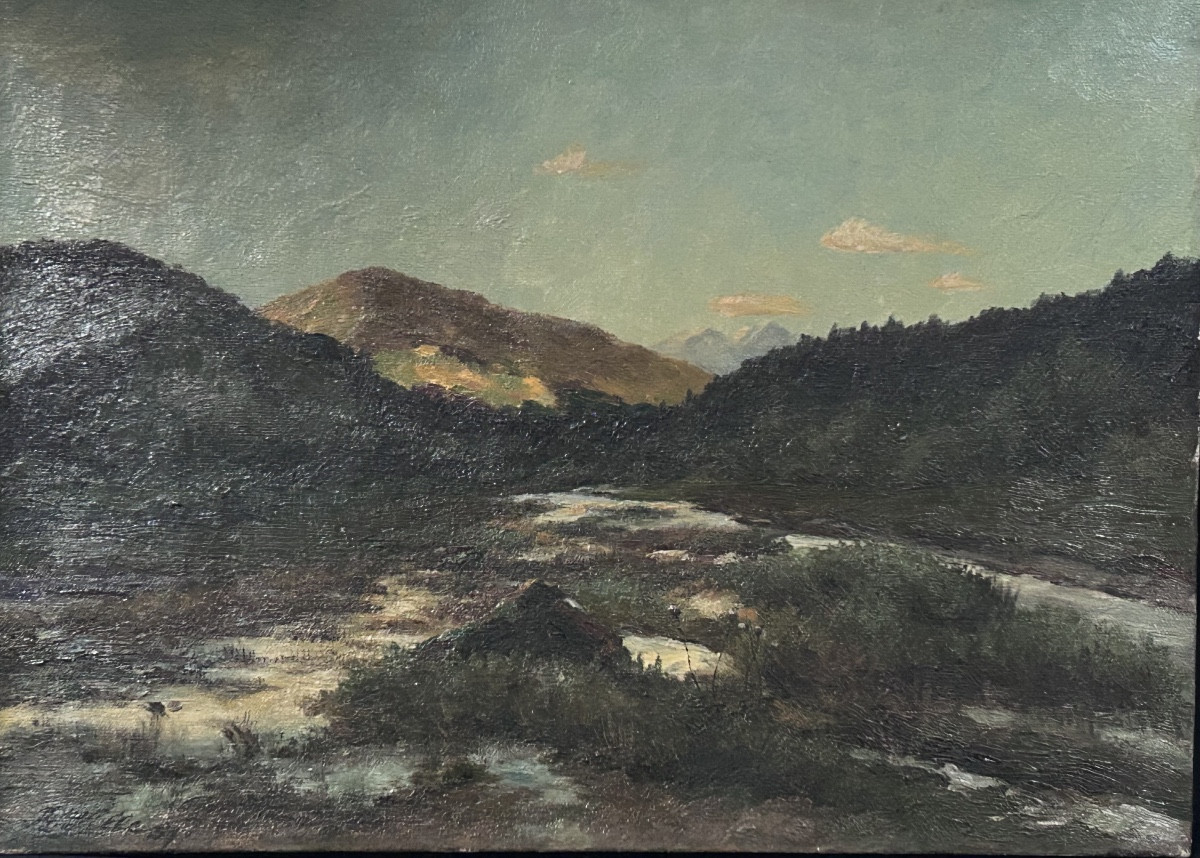 F. von Wille, huile sur toile paysage Ardennes allemandes 