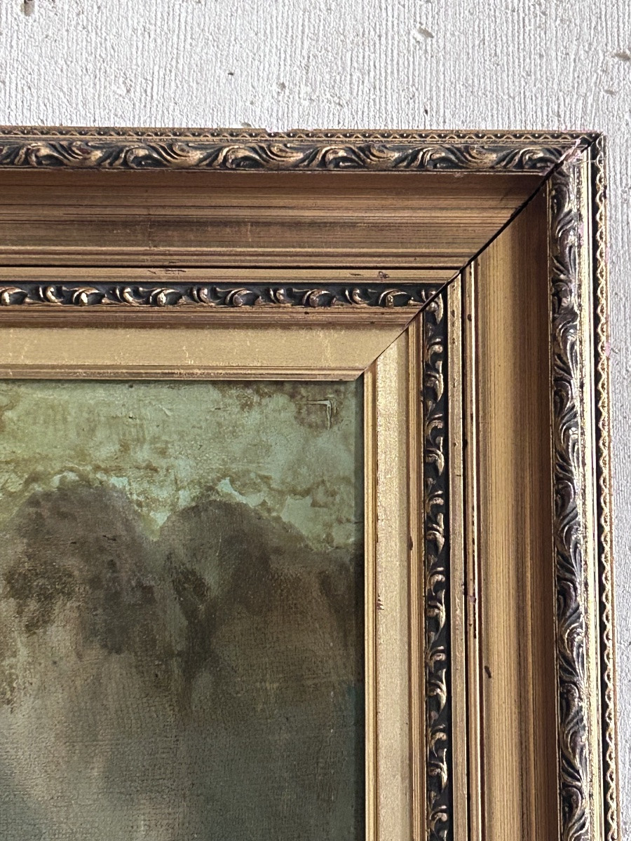Oil On Canvas Romantic School 19th Century-photo-5