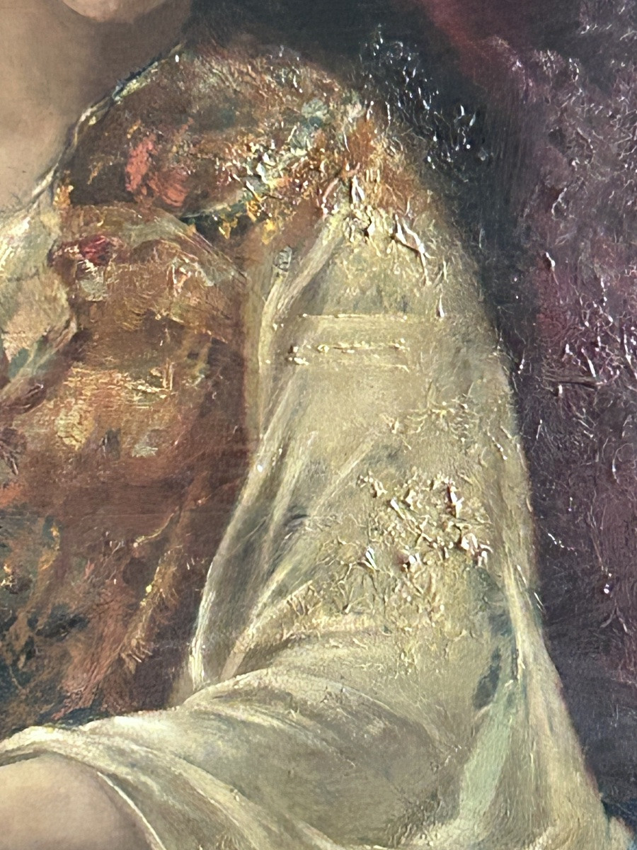 Tableau orientaliste portrait de femme huile sur toile XIXe siècle -photo-1