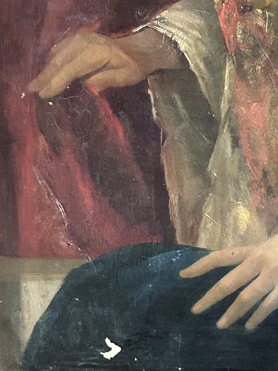 Tableau orientaliste portrait de femme huile sur toile XIXe siècle -photo-3
