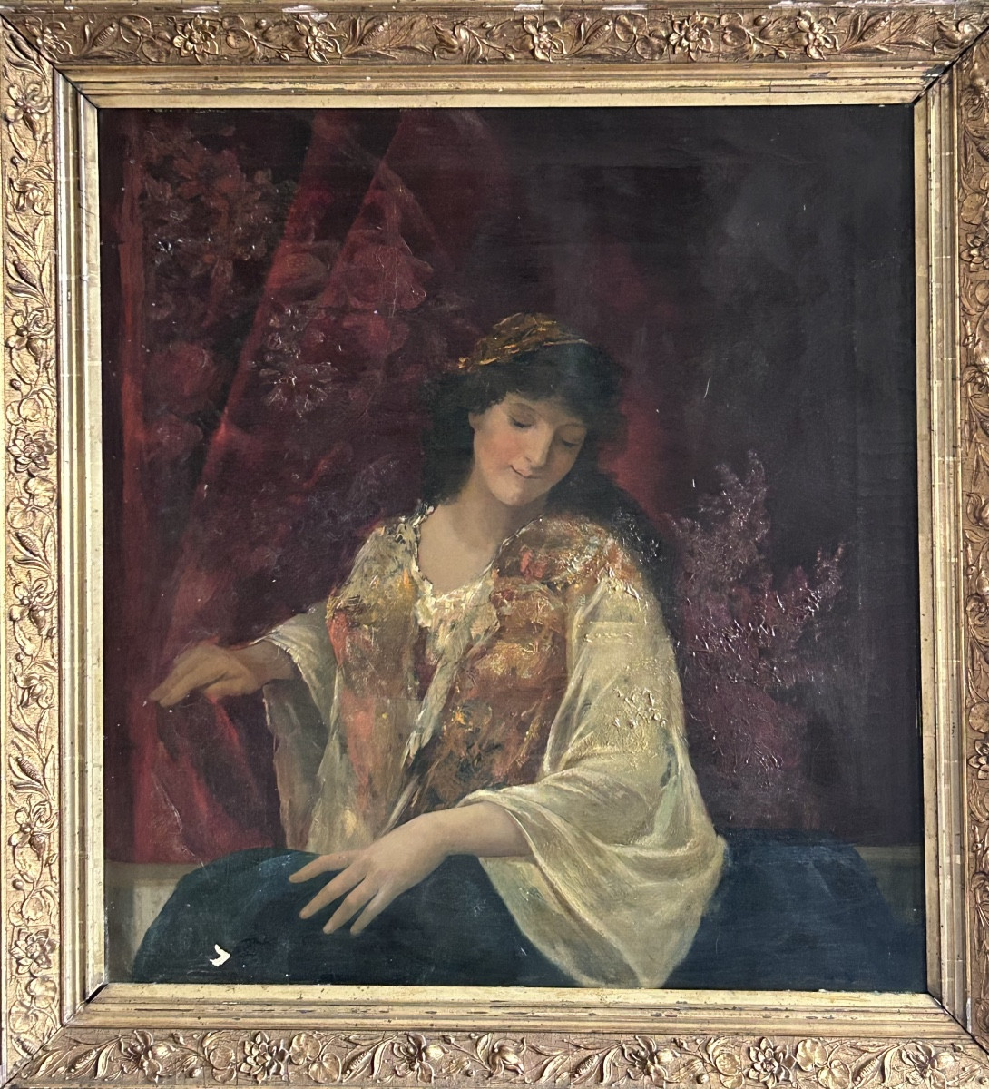 Tableau orientaliste portrait de femme huile sur toile XIXe siècle 