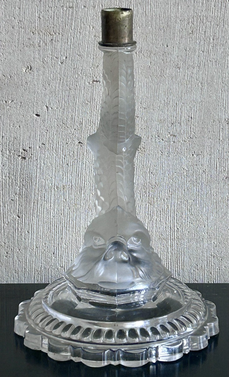 Baccarat, pied de lampe Dauphin en cristal art déco -photo-2