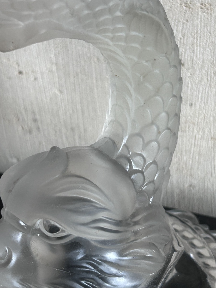 Baccarat, pied de lampe Dauphin en cristal art déco -photo-3