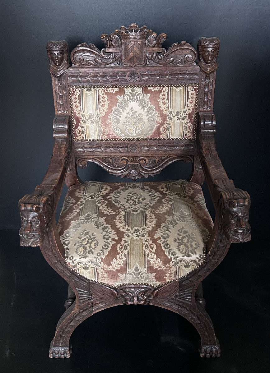 Paire de fauteuils Dagobert en chêne sculpté -photo-2