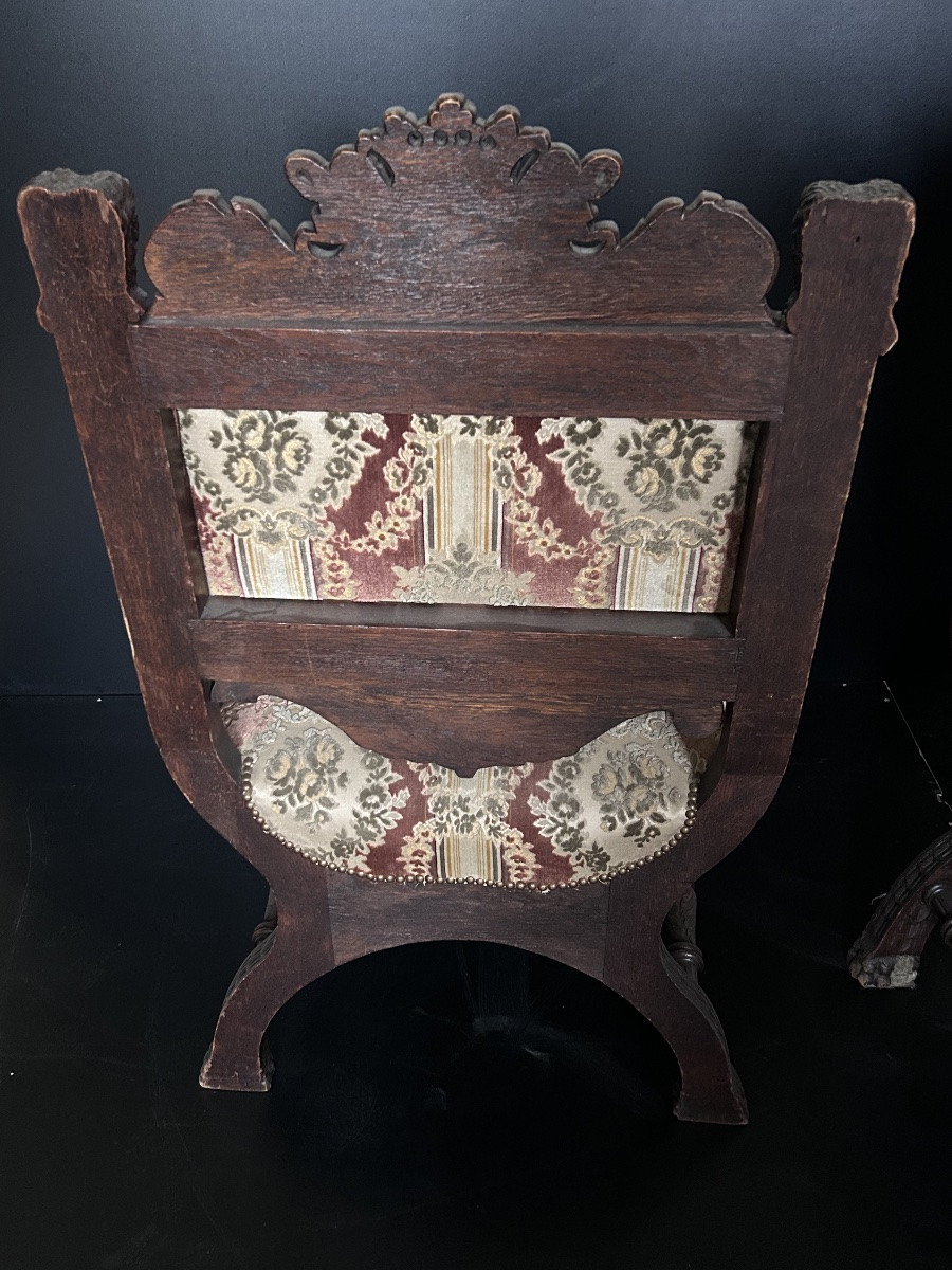 Paire de fauteuils Dagobert en chêne sculpté -photo-6