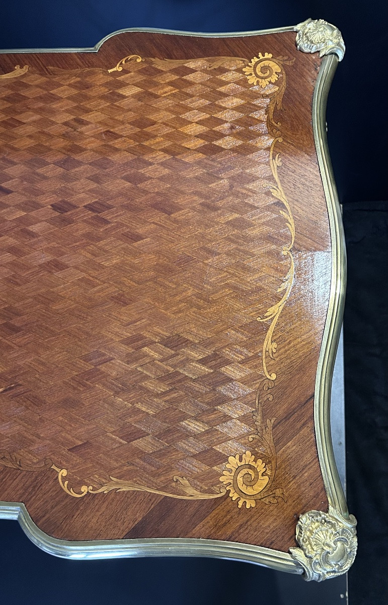 Bureau plat en marqueterie et bronze doré Napoléon III-photo-3