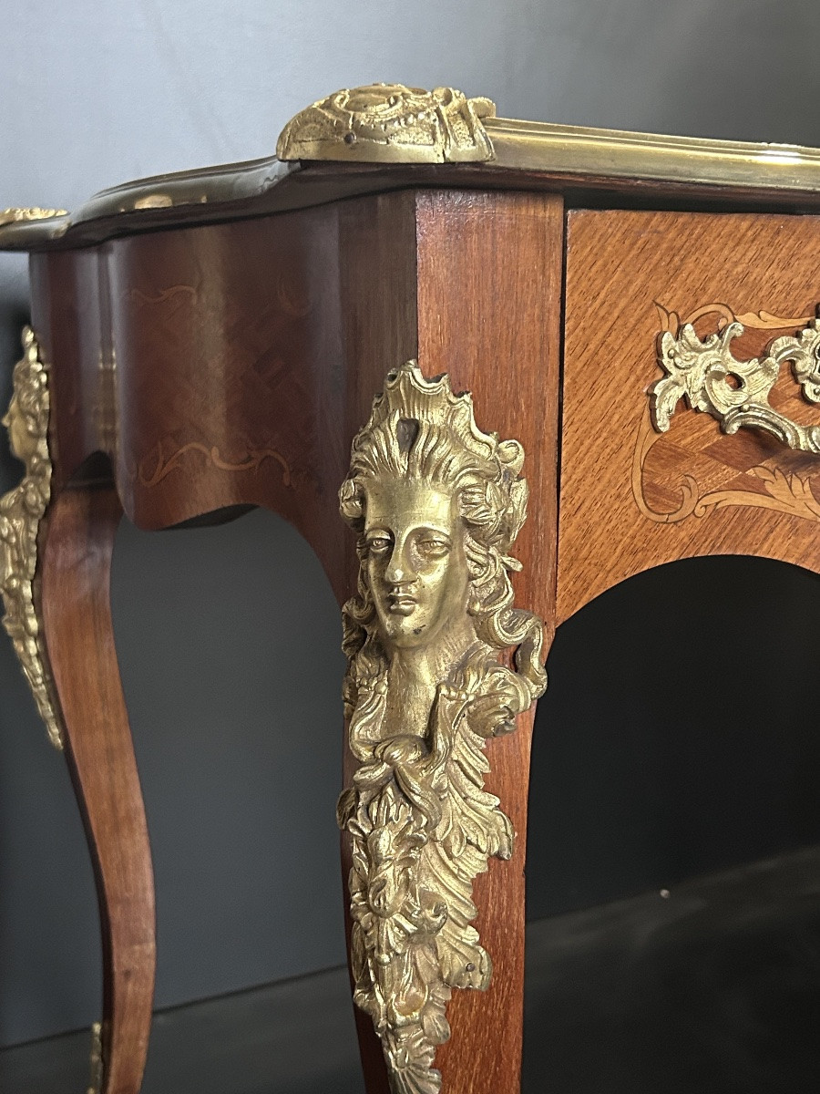 Bureau plat en marqueterie et bronze doré Napoléon III-photo-1