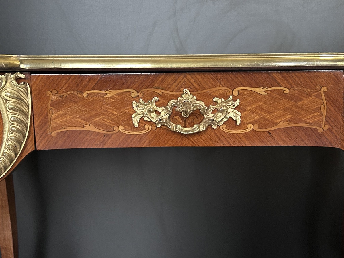 Bureau plat en marqueterie et bronze doré Napoléon III-photo-3