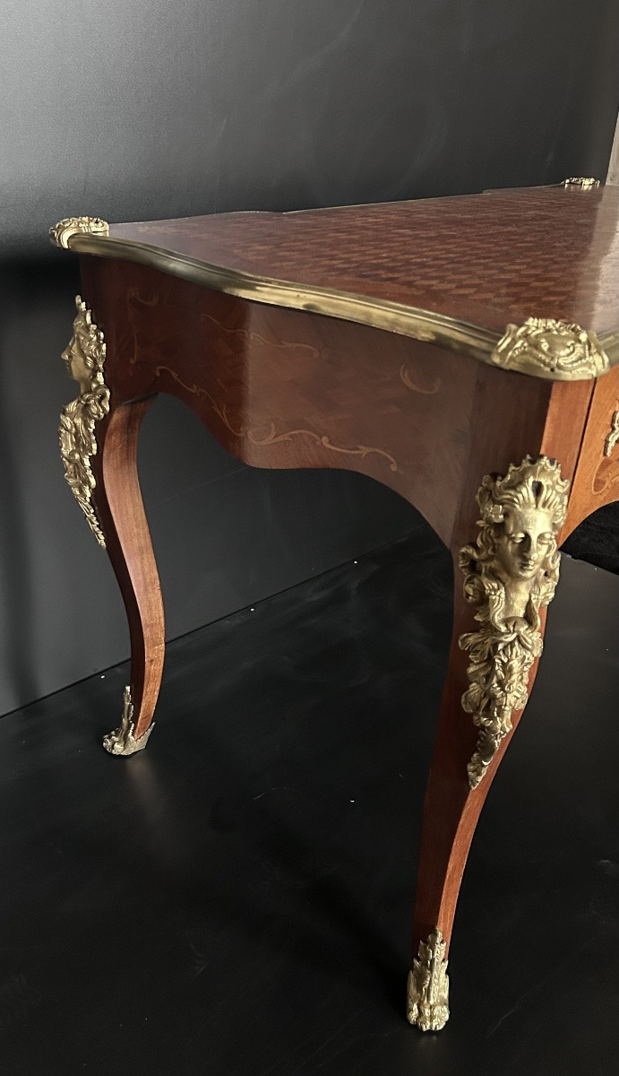 Bureau plat en marqueterie et bronze doré Napoléon III-photo-5