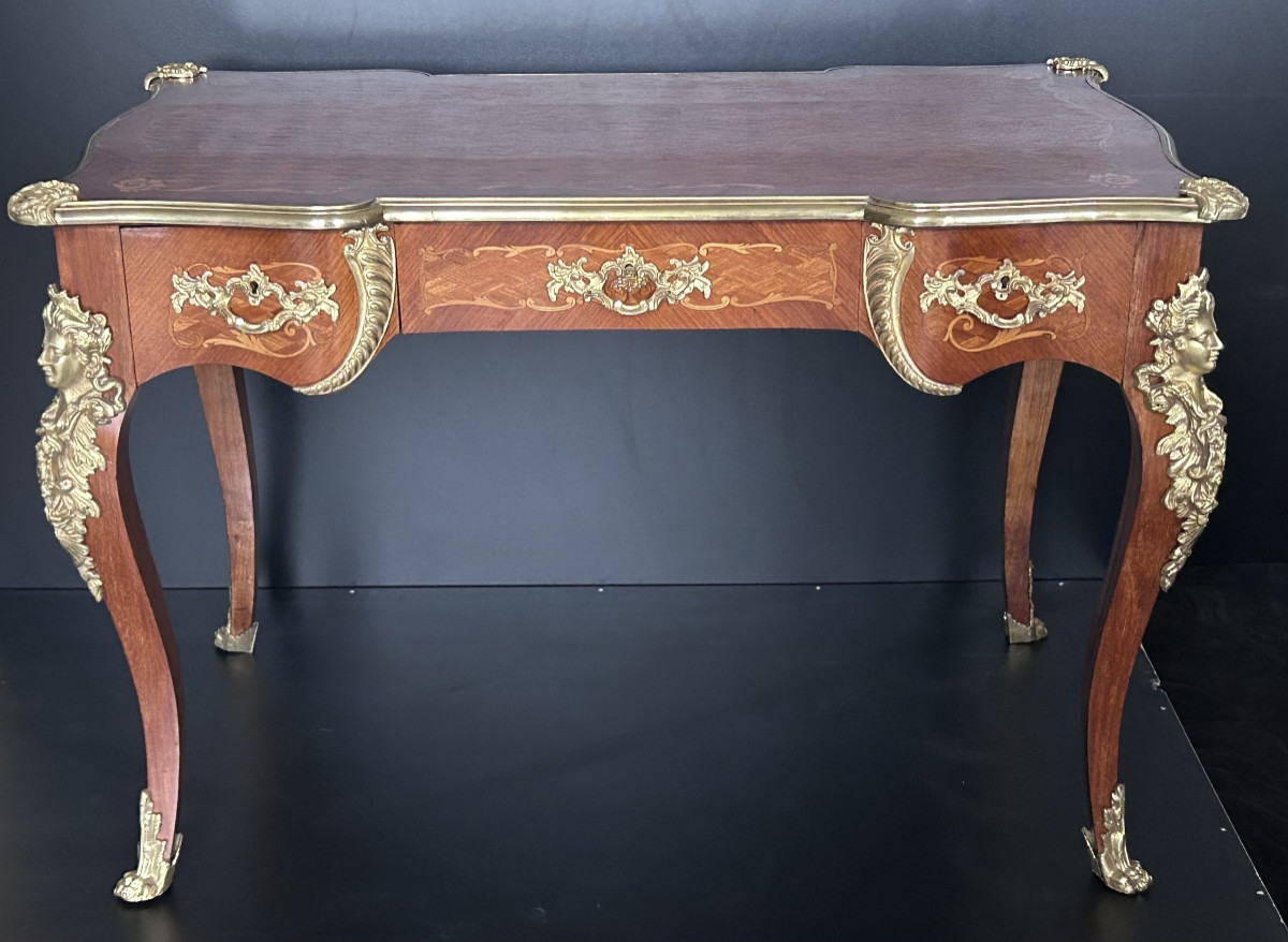 Bureau plat en marqueterie et bronze doré Napoléon III-photo-6