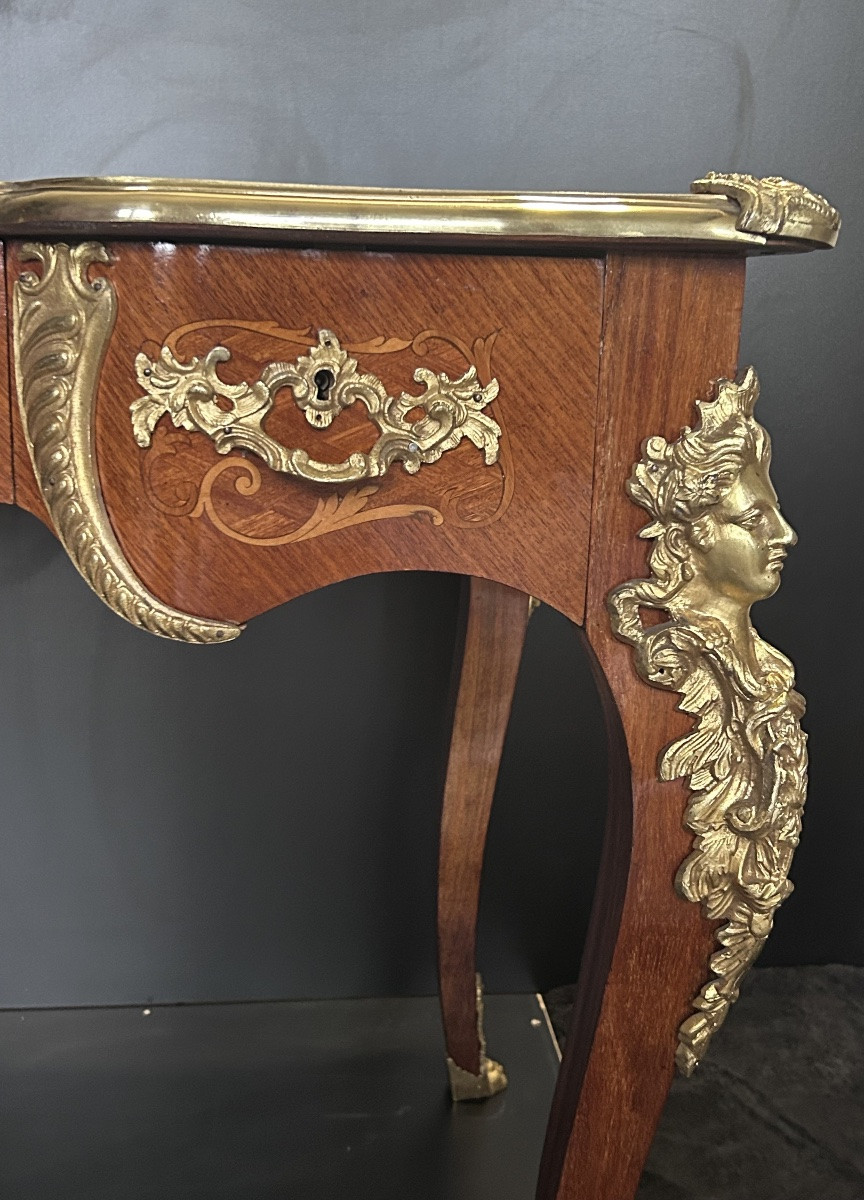 Bureau plat en marqueterie et bronze doré Napoléon III-photo-7