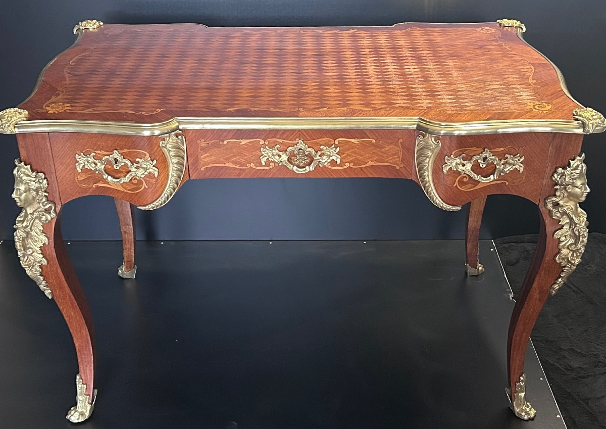 Bureau plat en marqueterie et bronze doré Napoléon III