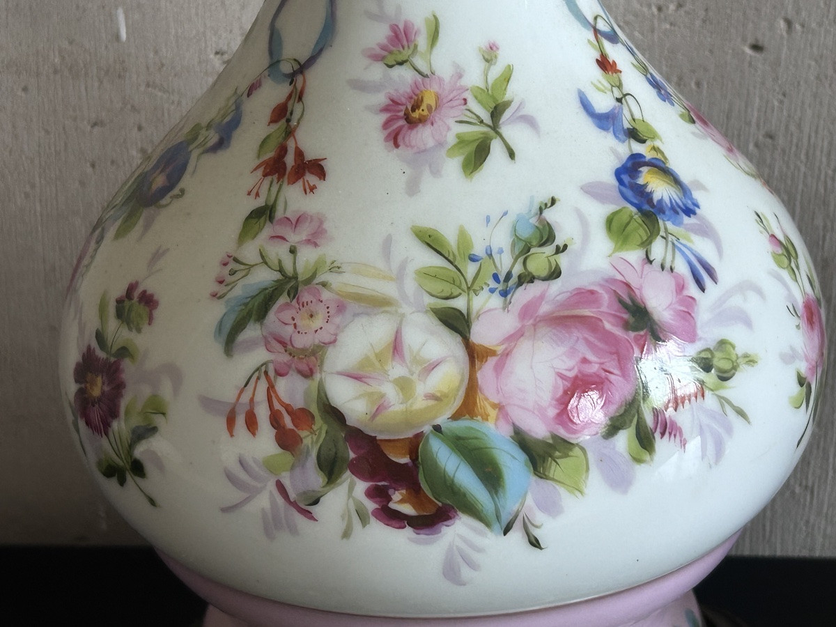 Pair Of Paris Porcelain Oil Lamps 19th Century-photo-4