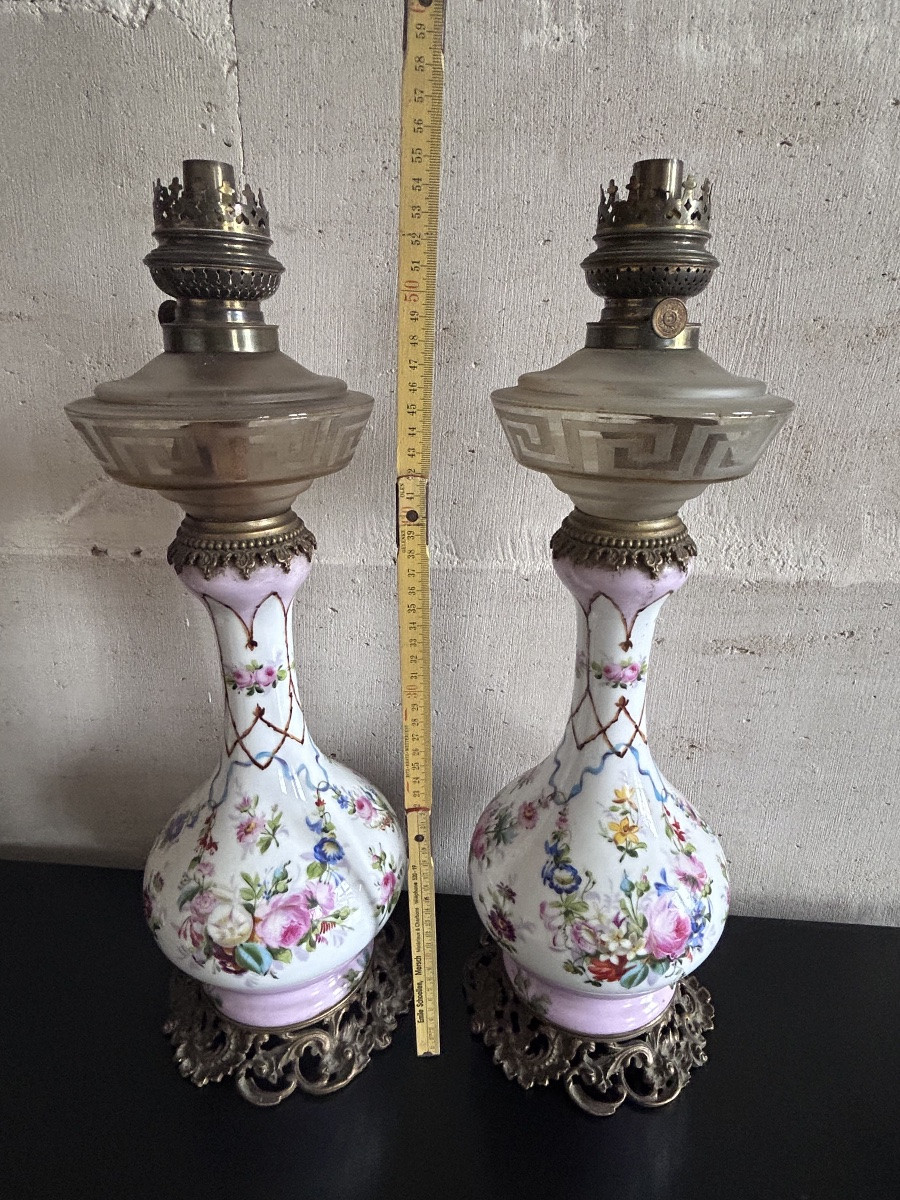 Pair Of Paris Porcelain Oil Lamps 19th Century-photo-6