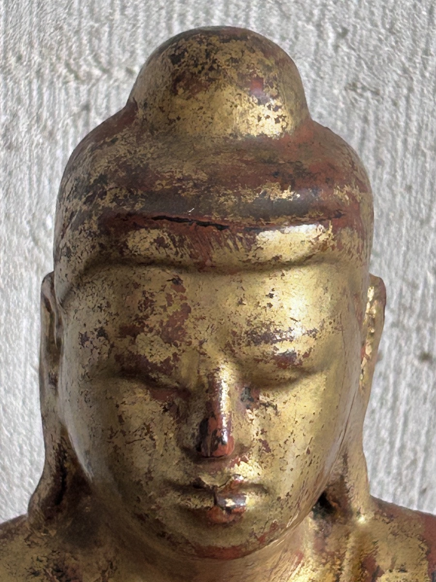 Gilded Wooden Buddha Statue 19th Century-photo-2
