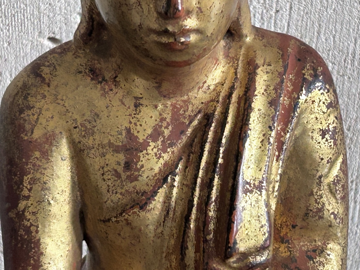 Gilded Wooden Buddha Statue 19th Century-photo-3