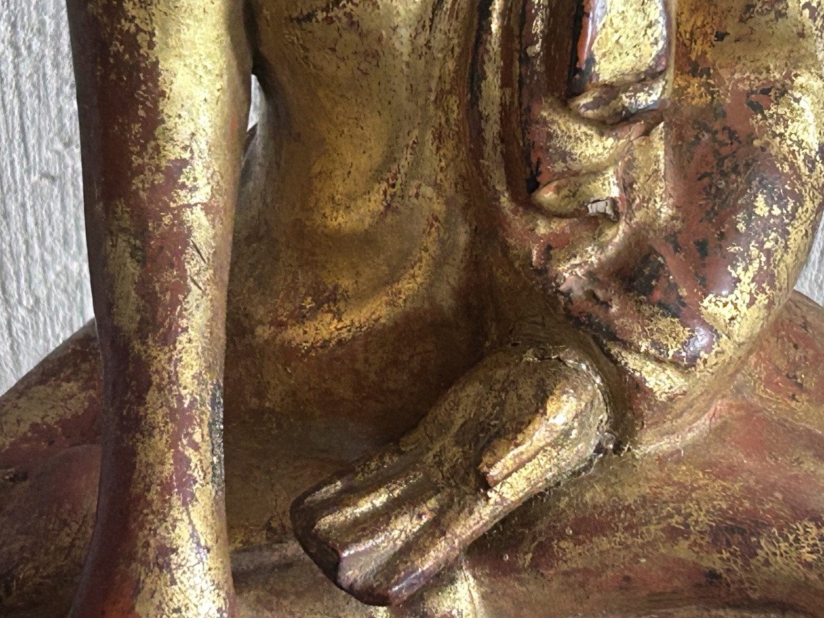 Gilded Wooden Buddha Statue 19th Century-photo-4