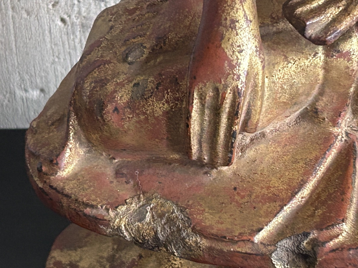Gilded Wooden Buddha Statue 19th Century-photo-1