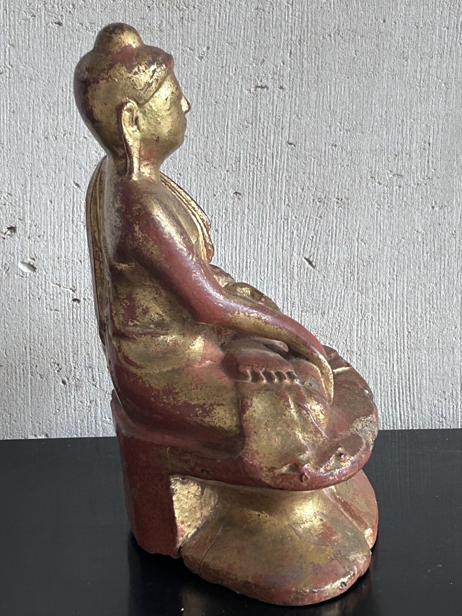 Gilded Wooden Buddha Statue 19th Century-photo-3