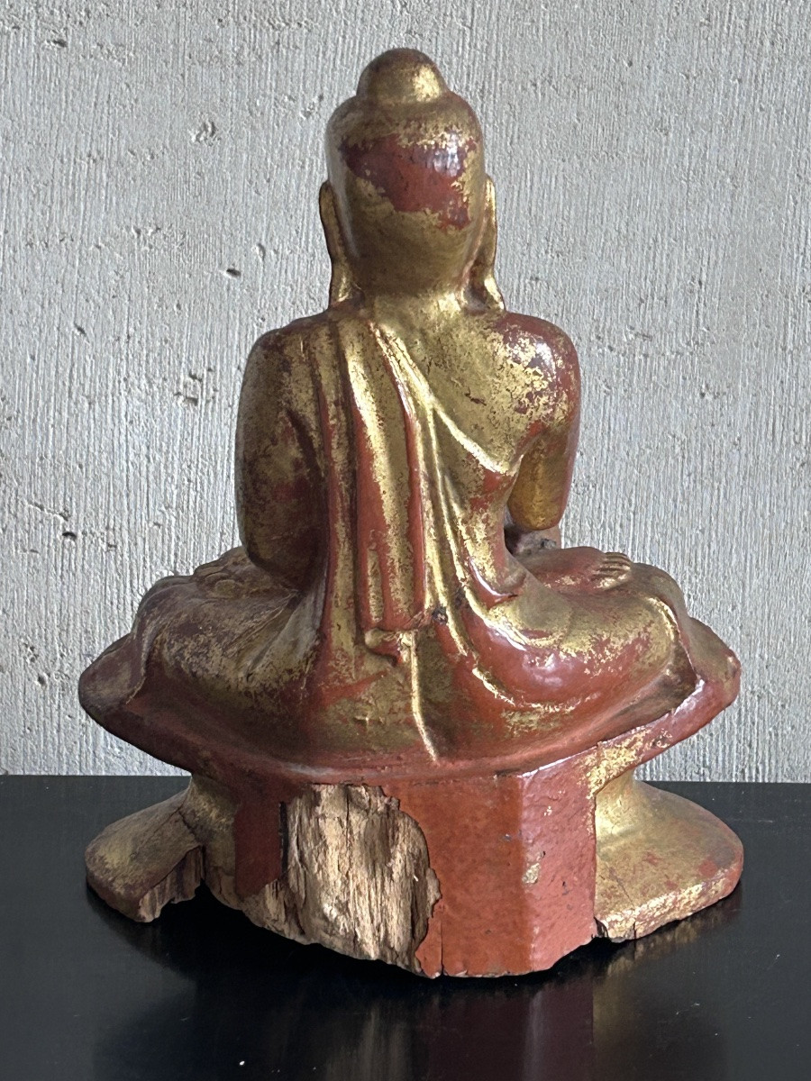 Gilded Wooden Buddha Statue 19th Century-photo-4