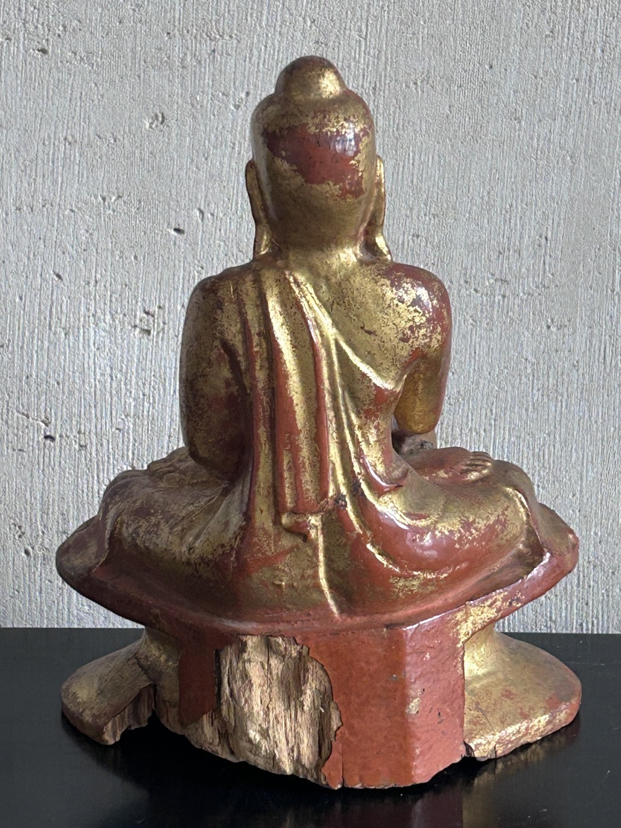 Gilded Wooden Buddha Statue 19th Century-photo-5
