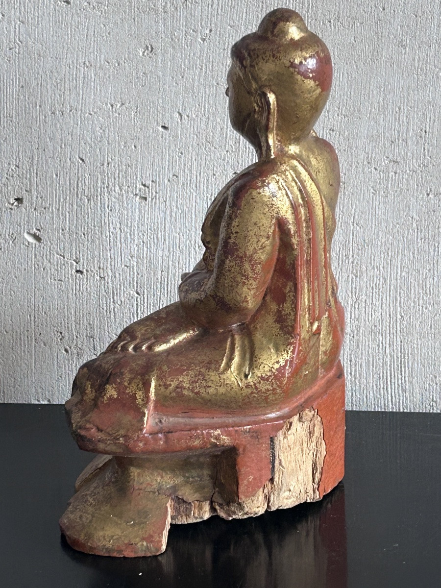 Gilded Wooden Buddha Statue 19th Century-photo-6