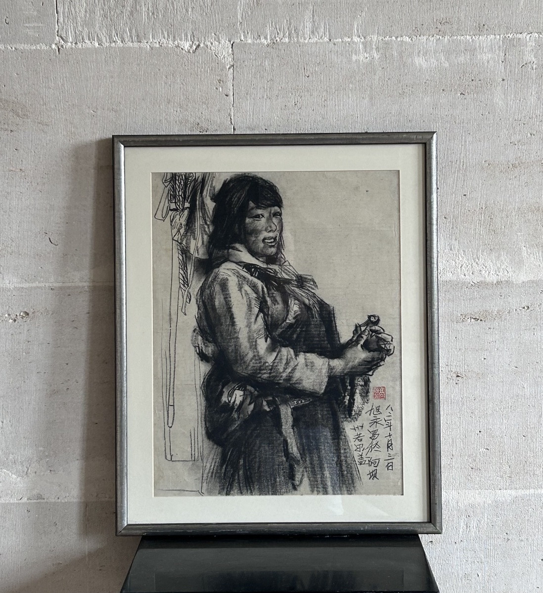 Dessin au fusain sur papier, portrait de femme artiste chinois-photo-3
