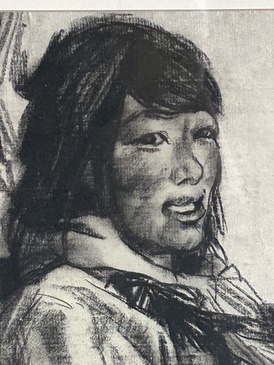 Dessin au fusain sur papier, portrait de femme artiste chinois-photo-2